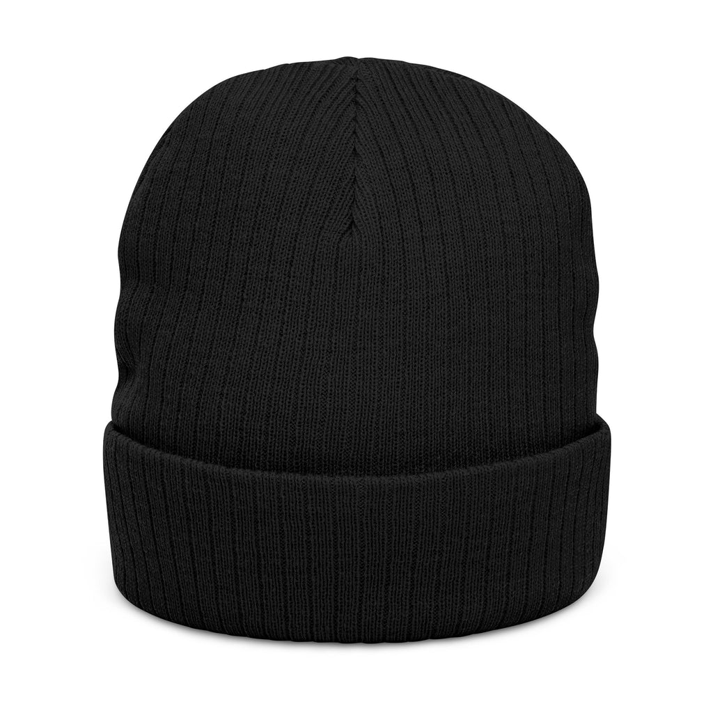 Embroidered Ribbed Knit Beanie — Minimal Gold Logo Winter Hat