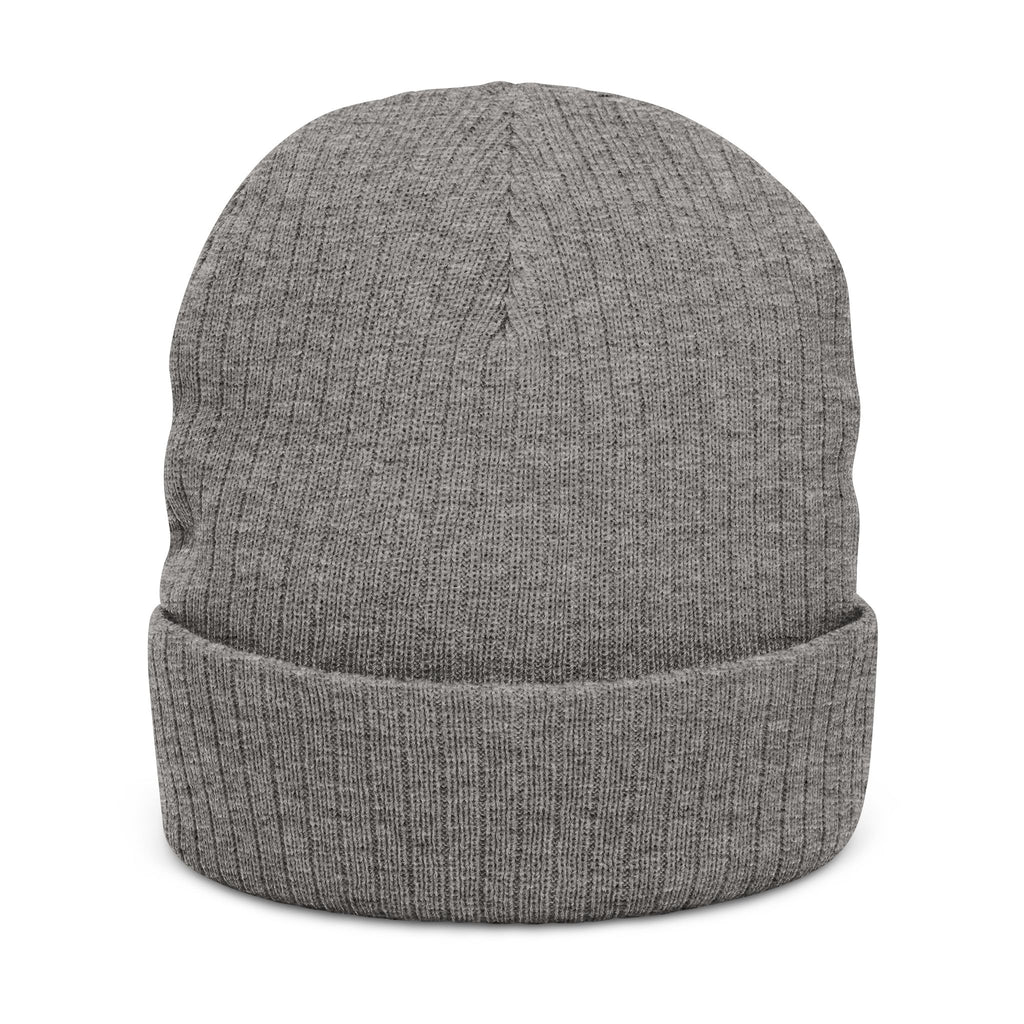 Embroidered Ribbed Knit Beanie — Minimal Gold Logo Winter Hat