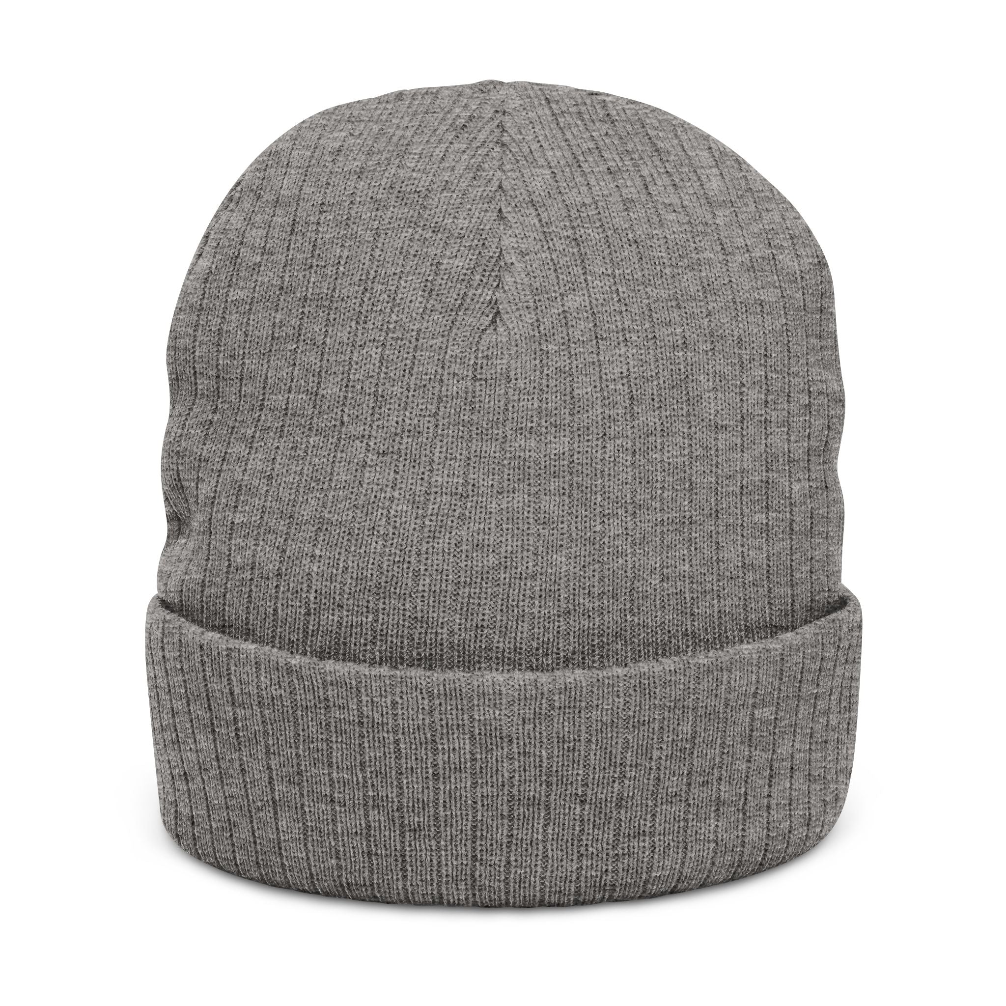 Embroidered Ribbed Knit Beanie — Minimal Gold Logo Winter Hat