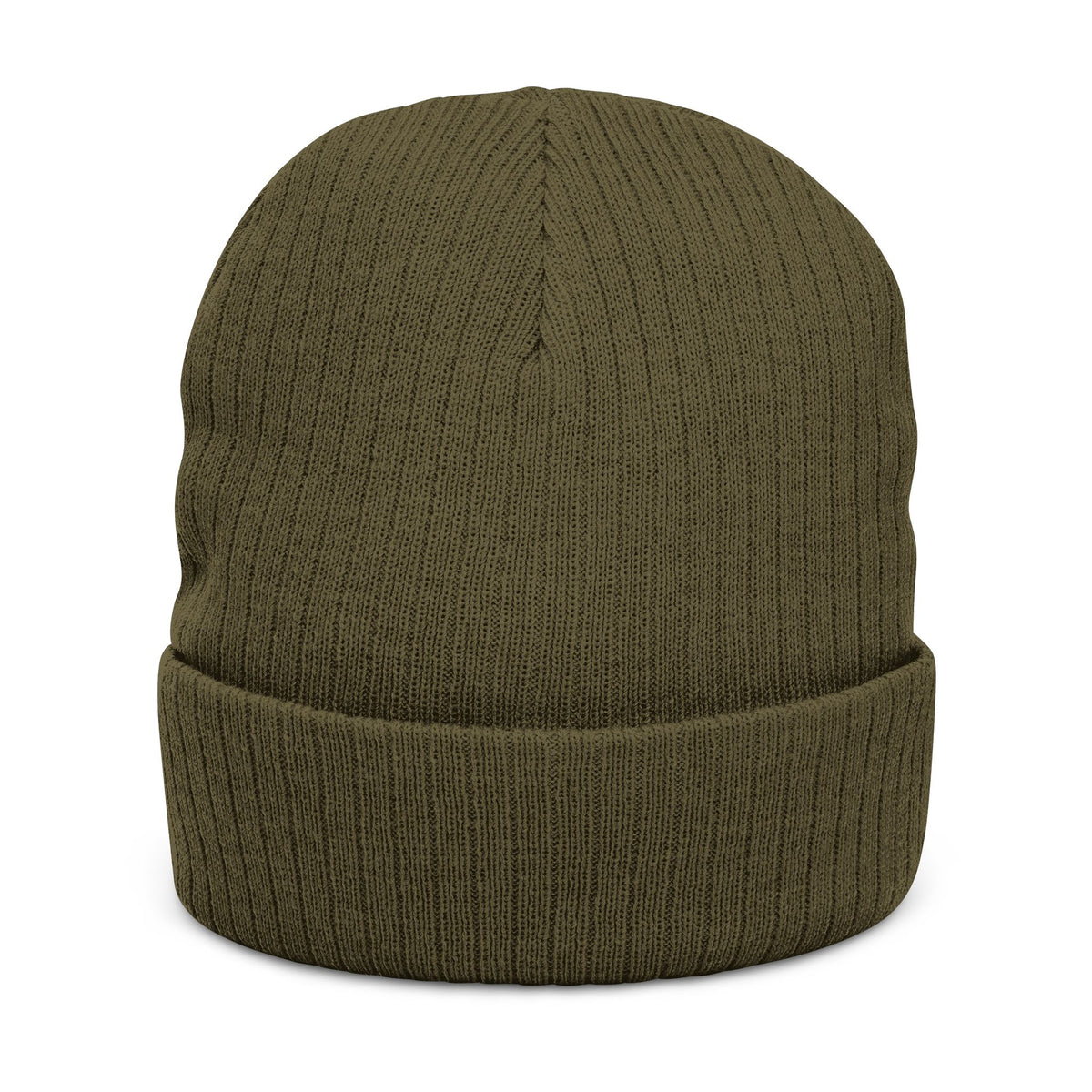 Embroidered Ribbed Knit Beanie — Minimal Gold Logo Winter Hat